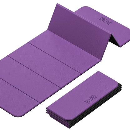 Foldable Yoga Mat (12mm) Exercise Mats for Home Workout,Comfortable and Durable,Thick-Portable Folding Mat,Non Slip,Pilates Mat Thick,Outdoor Use,Meditation,Travel,Camping（71"x24" x0.47"） (Purple+ Black)