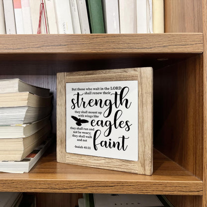 Christian Desk Signs, Motivational Home Office Decoration, Rustic Home Decor, Bible Verse Artwork Wooden Box Sign, Isaiah 40:31 Wood Signs, But Those Who Wait in The Lord Sign