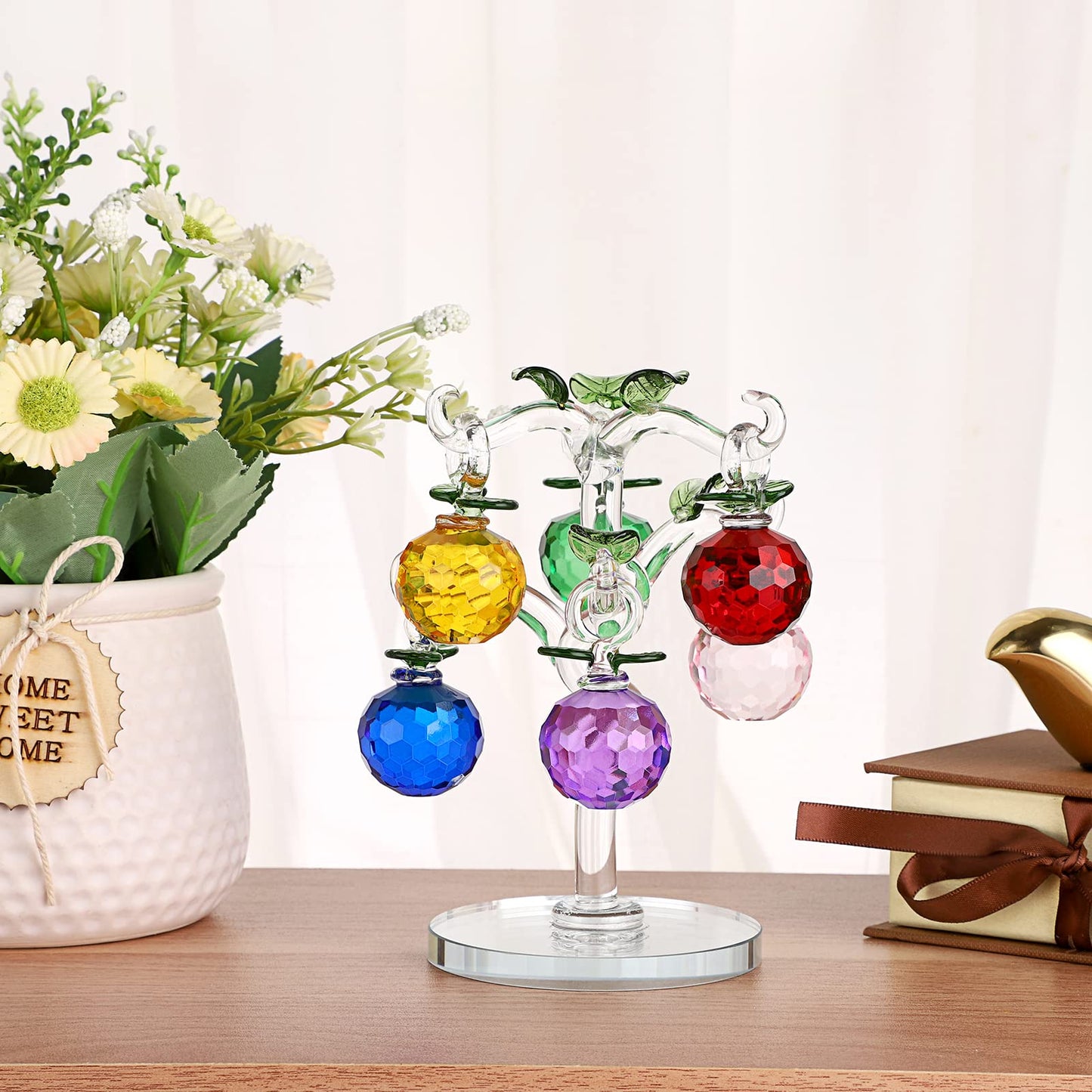 OwnMy Crystal Apple Tree Ornament Artificial Apple Tree Figurine Decorative Apple Tree Collectible, Glass Apple Tree Paperweight Table Decoration Centerpiece for Living Room Home Office Birthday Gift
