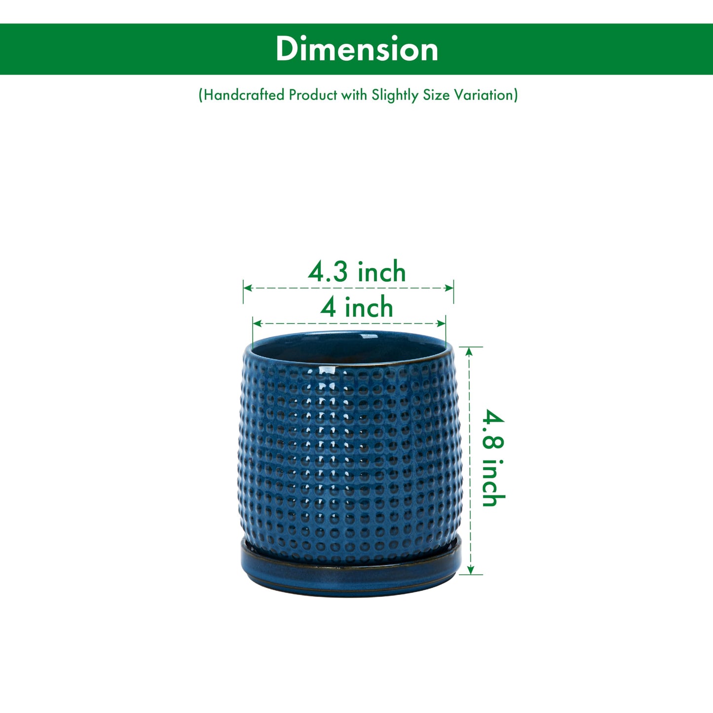 D'vine Dev Set of 2 Ceramic Plants Pots, 4 Inch Beaded Stoneware Flower Pot for Plants with Drainage Hole and Saucer, Midnight Blue, 27-E-Z-3