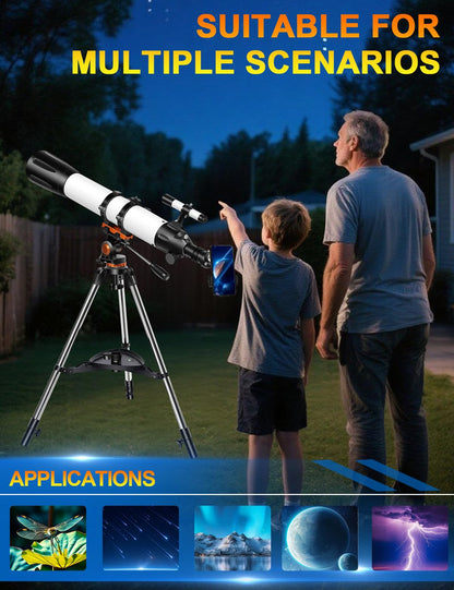 Uonol Telescope for Adults High Powered 90mm Aperture 800mm (32X-240X), Refractor Telescopes for Astronomy Beginners with AZ Mount Tripod, Phone Adapter, Carry Bag (80090white)