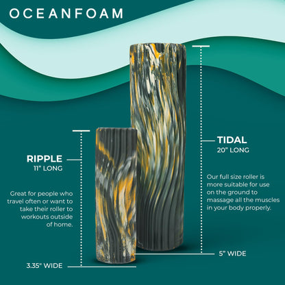 Oceanfoam Tidal Roller - Black Marbled - Muscle Massage Foam Roller for Back Pain & Stretching - Firm and Ergonomic Wide Wave Textured - Yoga, Athletics, & Wellness - Full Size, 20" x 5"