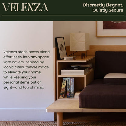 Velenza Rome Storage Book Box – Faux Books with Velvet-Lined Faux Book Storage Box Set for Keepsakes – Stylish and Functional Fake Decor Books – Travel-Inspired Home Décor (12 x 8 x 1.5 in)