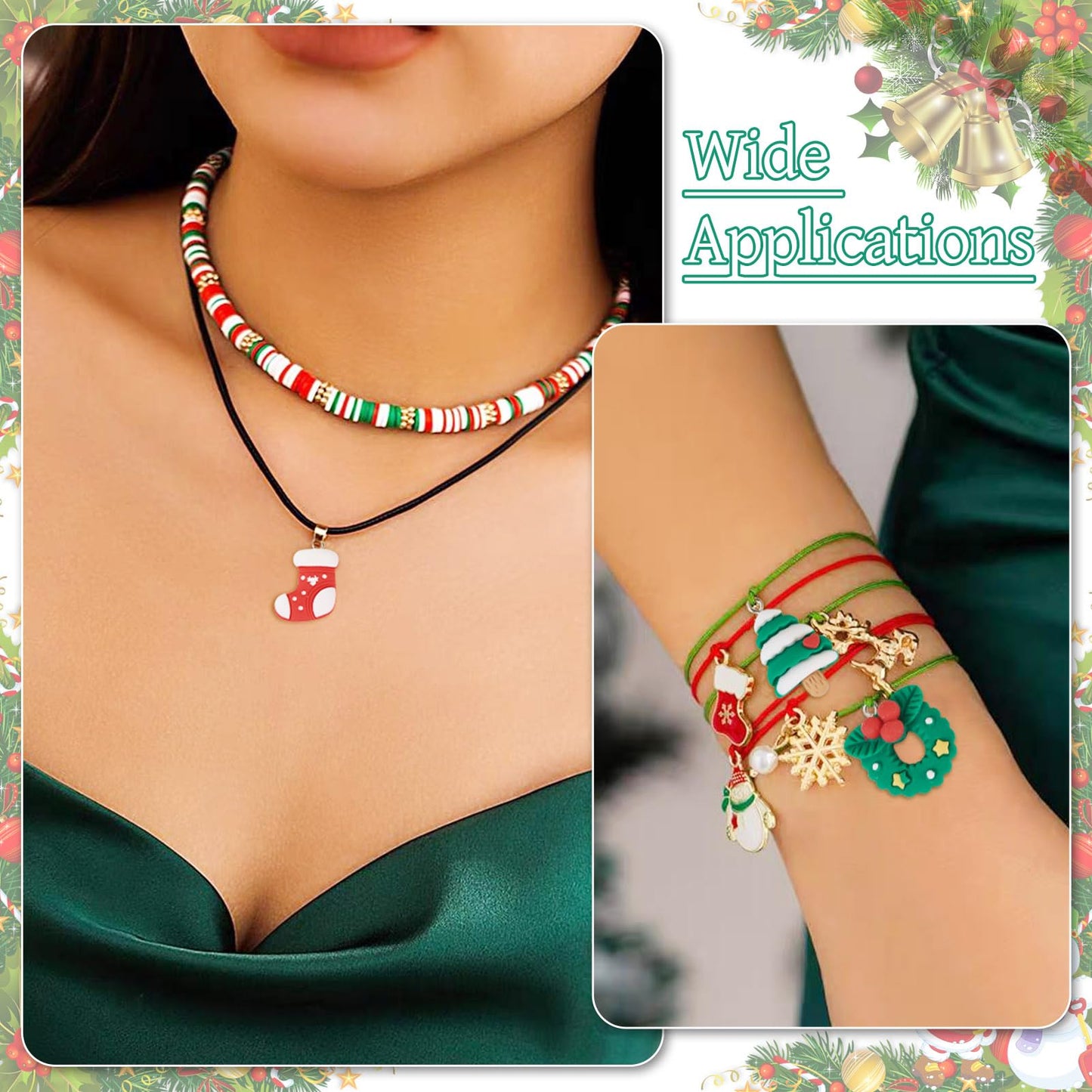 Cheriswelry 40Pcs Christmas Resin Charms for Crafts Santa Claus Snowman Deer Jingle Bell Pendants Ornaments 21-30mm for Xmas Home Party Decoration Necklace Earring Bracelet Making