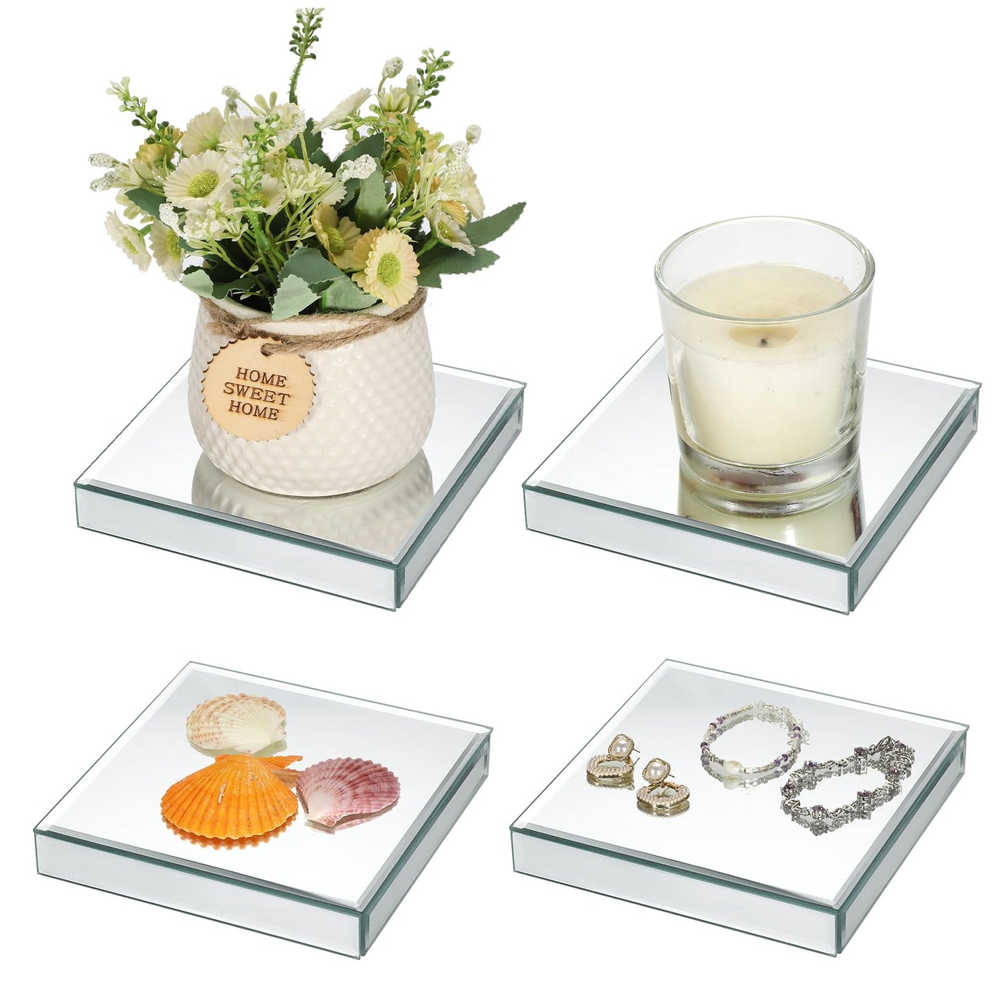 Hipiwe Mirrored Risers for Display Glass Figures Display Stand Base Collectibles Showpeice Table Display Platform for Decorative Pieces Jewelry Perfume Showcase Photography Props, 5.7" x2 Packs