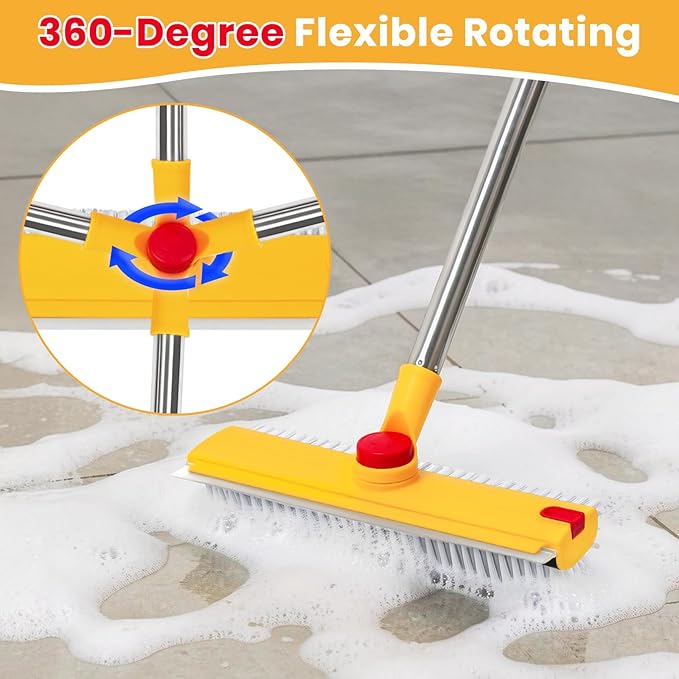 64in Floor Scrub Brush with Long Handle, 3 in 1 Hard Bristle Cleaning Brush
