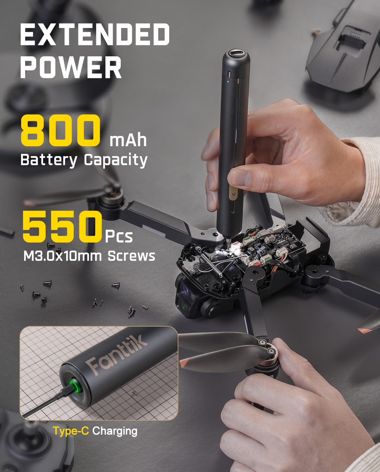 Fanttik E2 Ultra 3.7V Mini Electric Screwdriver, Electric Screwdriver Cordless, Max 0.6N.m, 50 Magnetic Bits, 5/32'' Hex, Magnetic Storage, Repair Tool for Electronics Phone Camera Laptop Appliances