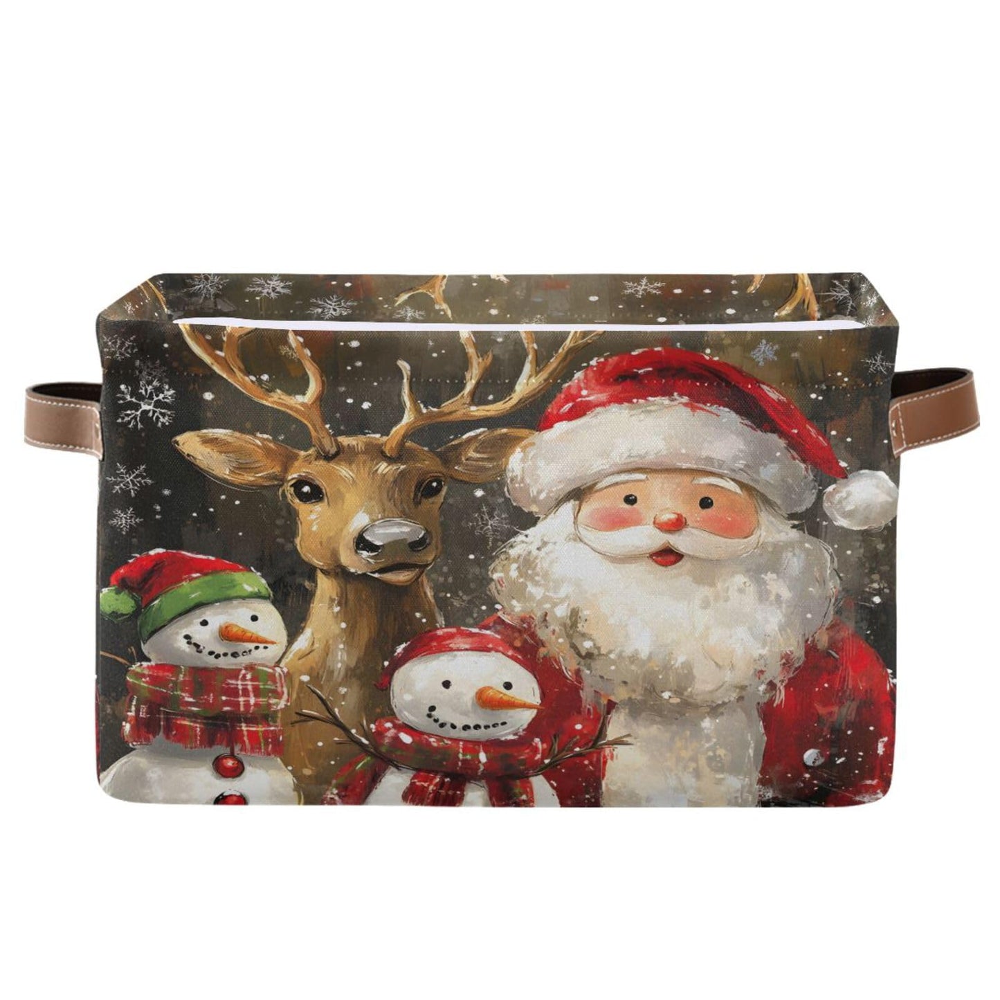 Christmas Storage Basket, Reindeer Santa Claus Snowman Foldable Fabric Collapsible Storage Bins Organizer Bag for Storage Clothes