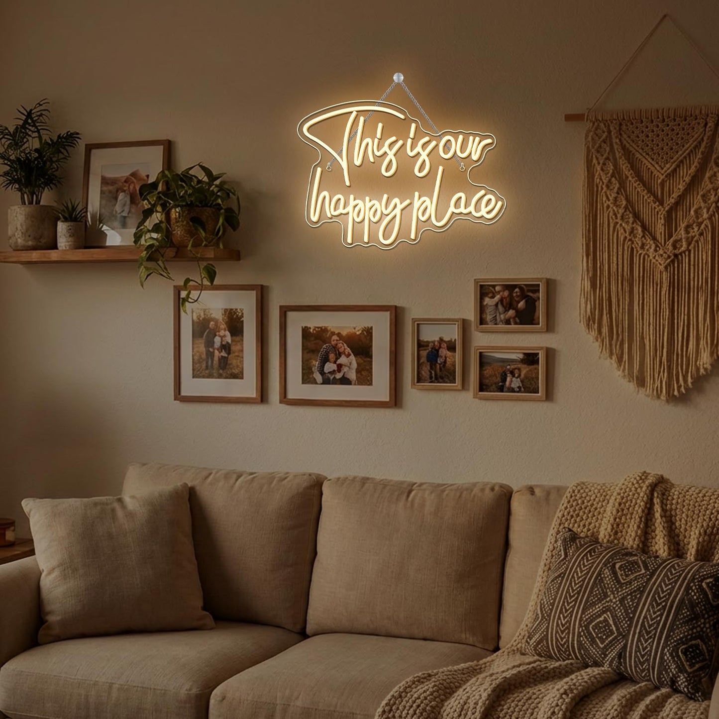 NOSUN This is Our Happy Place Neon Sign,Neon Signs for Wall Decor Happy Place Warm White LED Light Room Decor for Bedroom Classroom Man Cave Home Bar Birthday Party Decor Neon Classroom Sign Dimmable USB Power