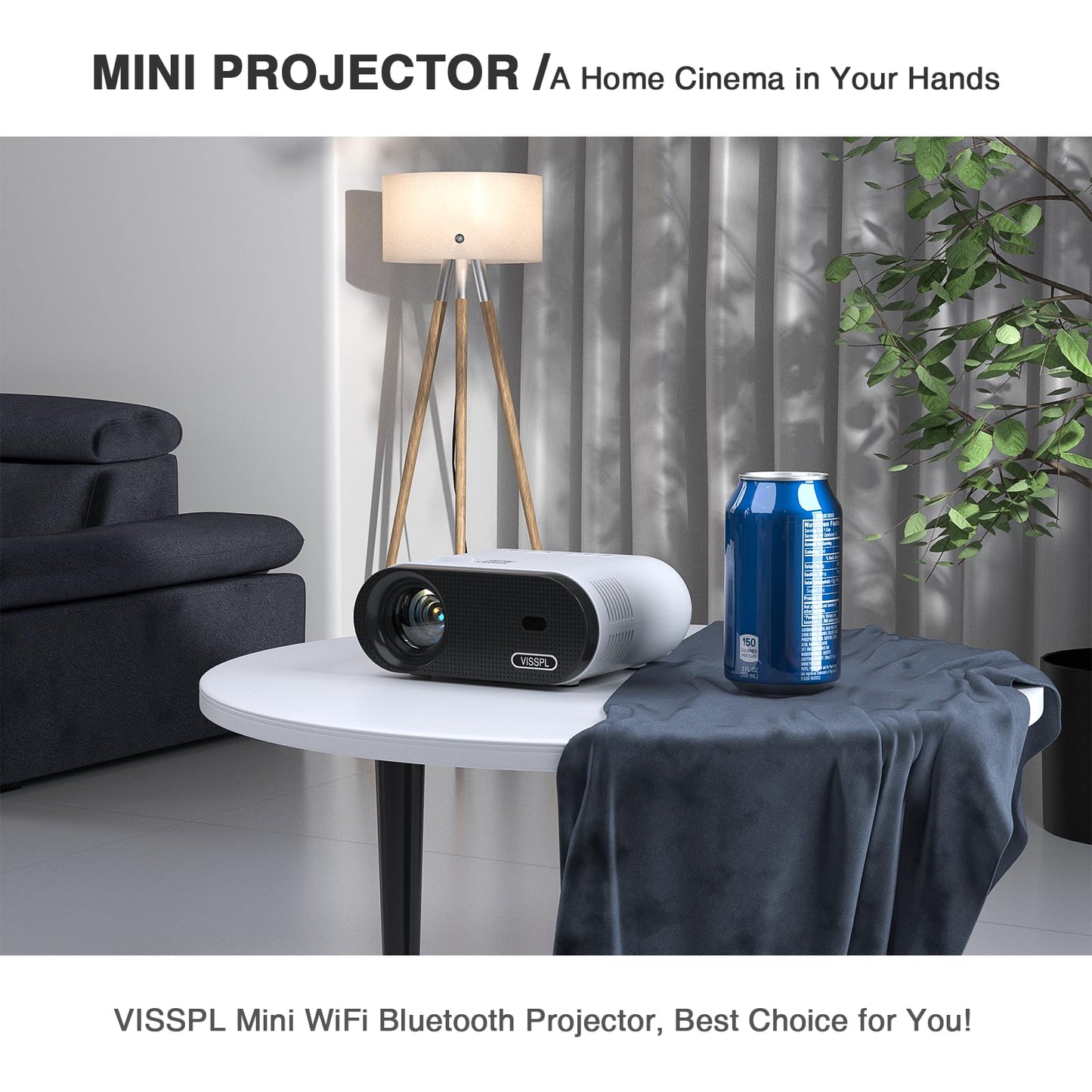 Mini Projector with WiFi and Bluetooth, VISSPL Full HD 1080P Projector, Portable Outdoor Projector with Tripod, Home Theater Movie Phone Projector Compatible with Android/iOS/Windows/TV Stick/HDMI/USB