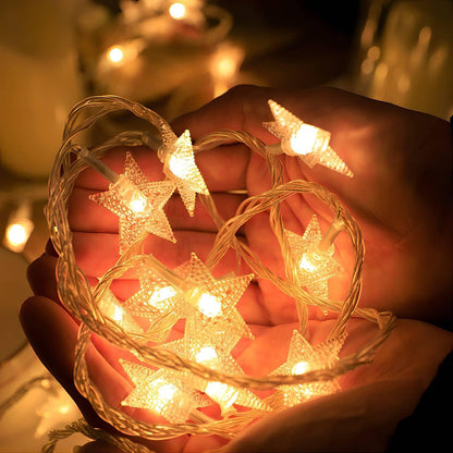 Christmas Decor Star String Lights, 20 FT 40 LED Battery Operated Twinkle Lights Warm White Cute Hanging Star Fairy Light for Bedroom Room Office Home Camper Indoor Outdoor Xmas Tree Decorations