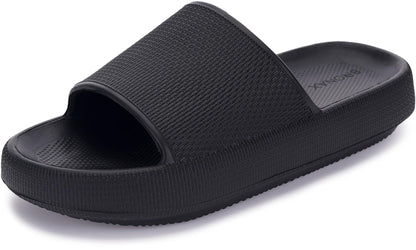 BRONAX Slides for Women Pillow Slippers for Ladies House Sandals Open Toe Comfy EVA Soft Cushioned Thick Sole 35-36 Black