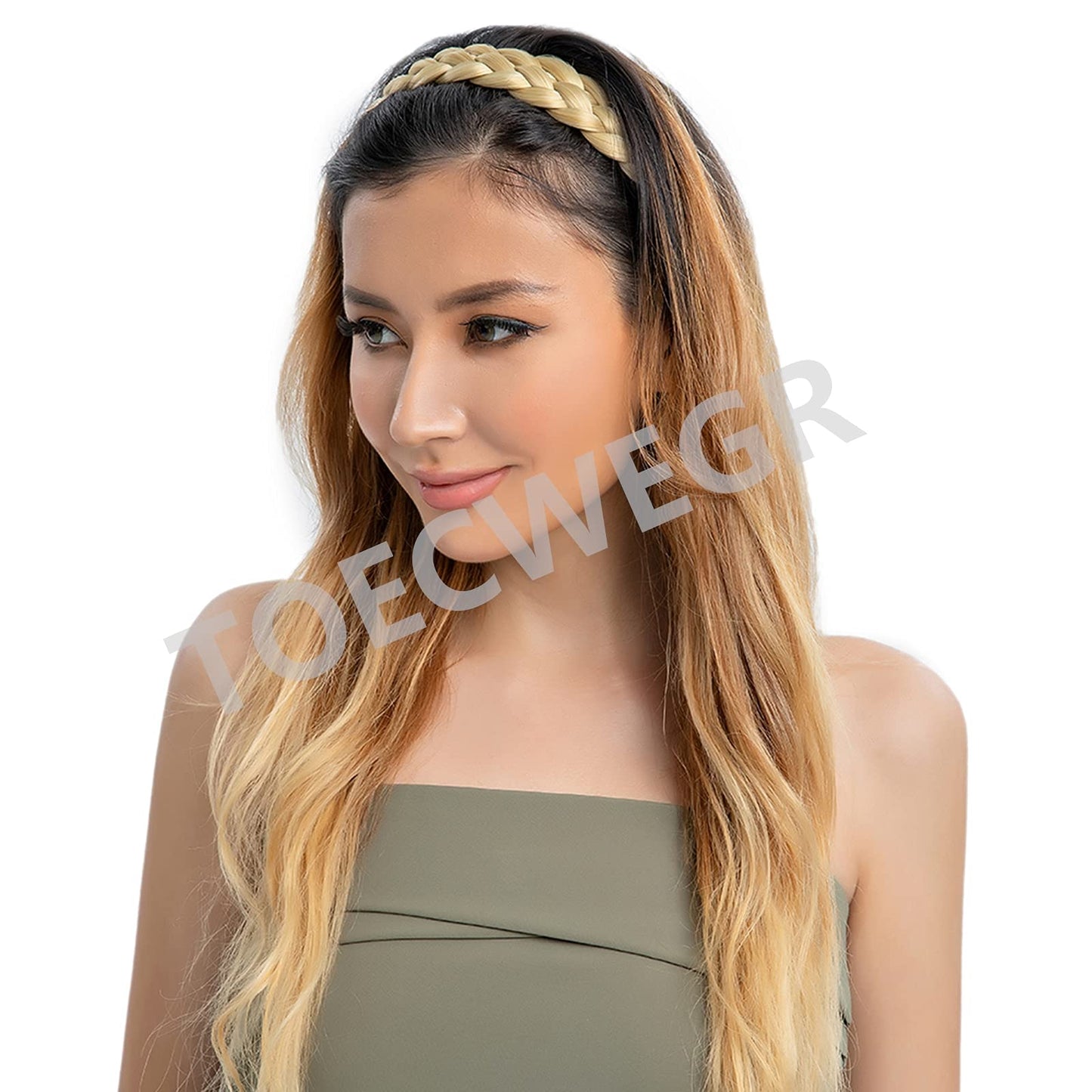 TOECWEGR 5 Strands Synthetic Hair Braided Headband Hairpiece Classic Chunky Wide Plaited Braids ElasticMulti Color Headband Ladies Beauty Hair Accessories