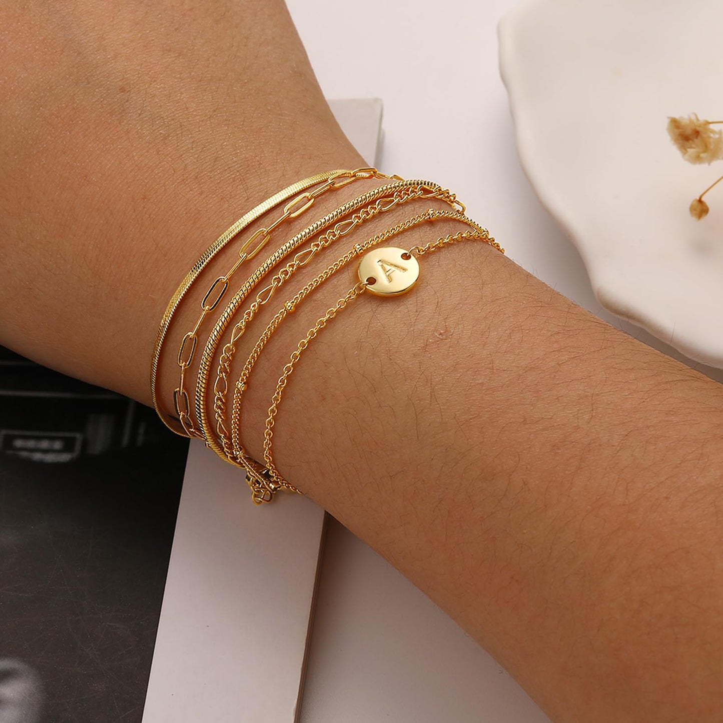 Lydow Bracelets for Women, Stack Jewelry Set Initial S Chain Stackable Letter Teen Accessories Pulseras Para Mujer 6 Inch 6PCS