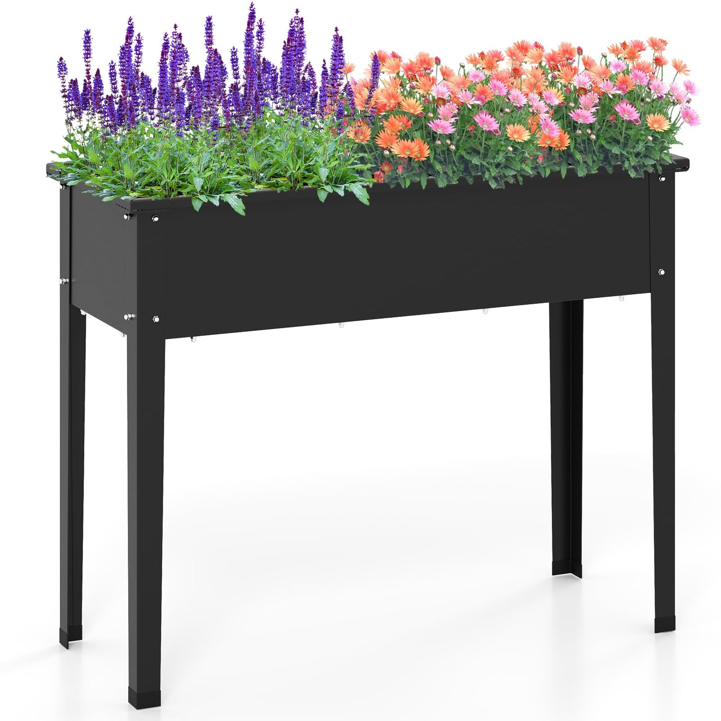 HAPPYGRILL Raised Garden Bed, Metal Elevated Planter Box w/Legs, Drainage Holes for Growing Vegetables Fruits Flowers, Indoor Outdoor Standing Plant Container for Backyard Patio (Black, 40”x16”x32”)