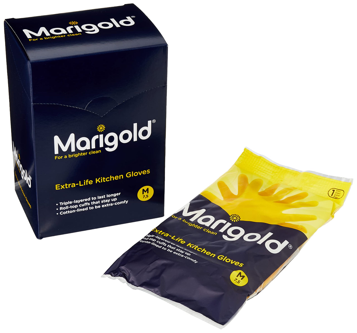 Marigold GLOVES KITCHEN MEDIUM MEDIUM | 6 PACK BUNDLE,Yellow & Unigloves Black Pearl Nitrile Examination Gloves - Multipurpose