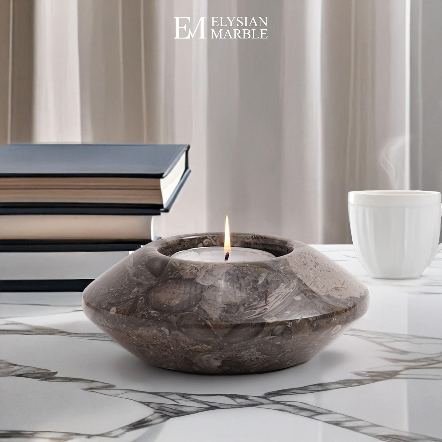 Tea Light Candle Holders Set of 3 – Handcrafted Natural Marble Tealight & Votive Holders in Graduated Sizes (4", 3.5", 3"), Decorative Stone Candle Holders for Home Décor & Table Centerpieces