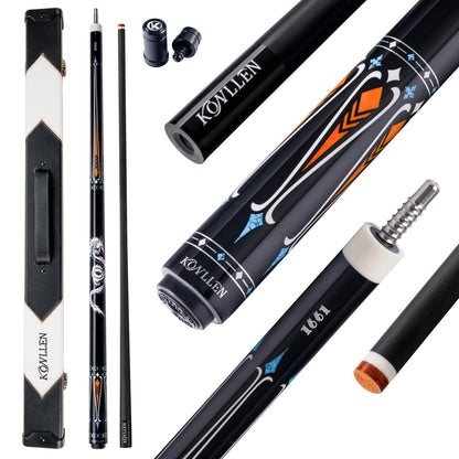 KONLLEN Carbon Fiber Pool Cue 2.0, 58-inch Low Deflection Billiard Stick for Adults with 12.5mm Tip and Pro Taper