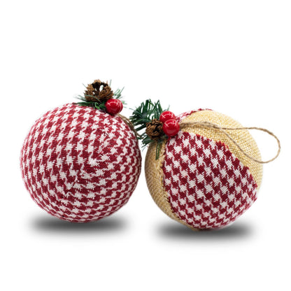 12 Pcs Burlap Christmas Ball Ornaments, 3.15 Inches Rustic Buffalo Plaid Christmas Tree Ornaments, Natural Jute Farmhouse Decorations for Xmas Tree, Holiday, Party