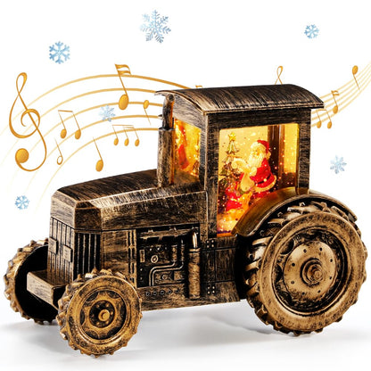 Christmas Musical Tractor Snow Globe with Santa Scene, Retro LED Holiday Decoration with 8 Christmas Songs, 6H Timer and Warm Lights, Festive Gift, Tabletop Decor
