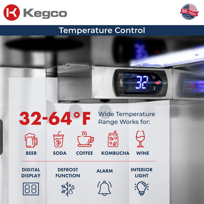 Kegco 24" Wide Dual Tap Stainless Steel Built-In Left Hinge Kegerator with Dispense Kit
