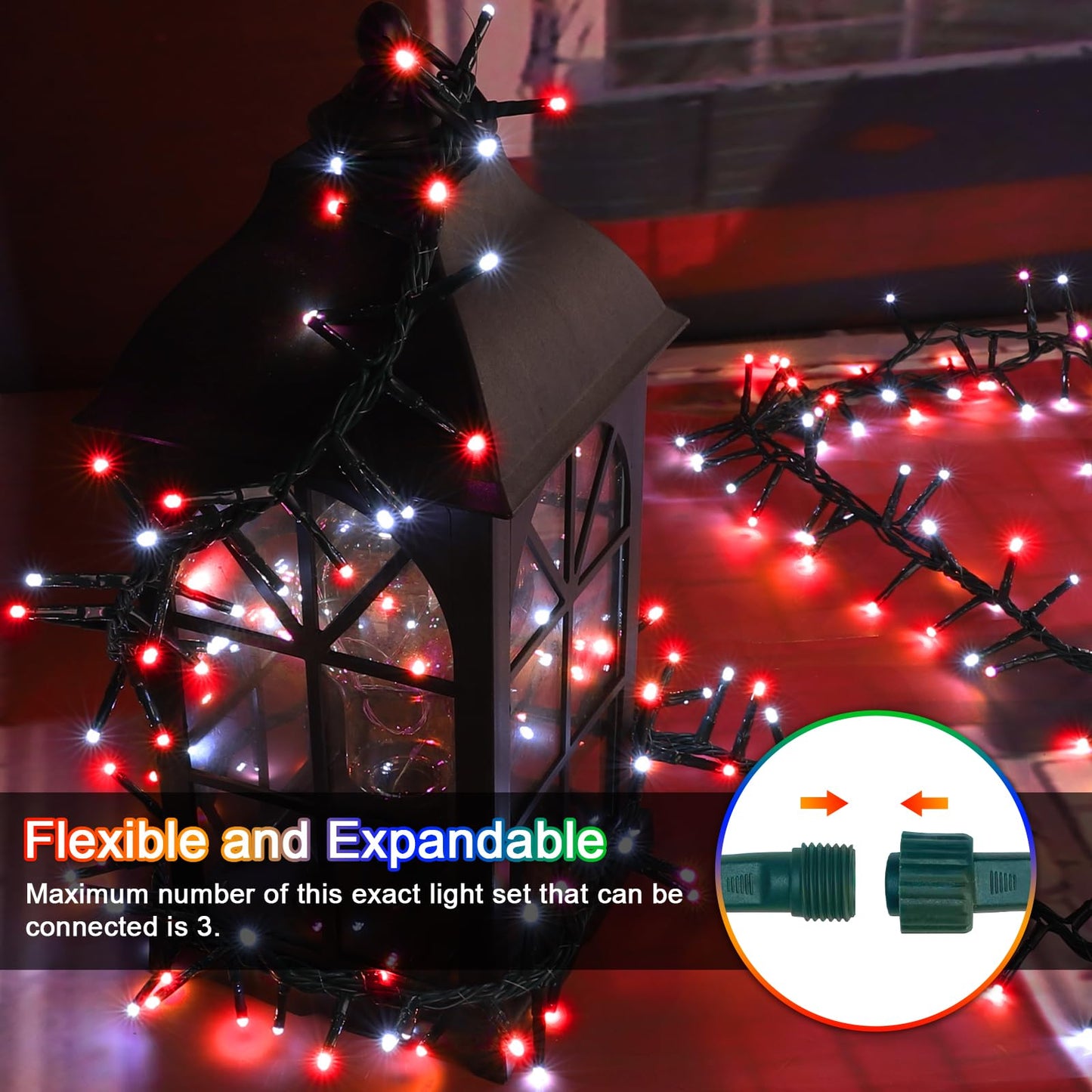 LAMPHOME 500 LED String Lights Outdoor, 16 Modes Plug in Twinkle Fairy Lights for Bedroom, 46ft 500LED Christmas Lights Cluster Lights Outdoor Waterproof Red&White Bulb