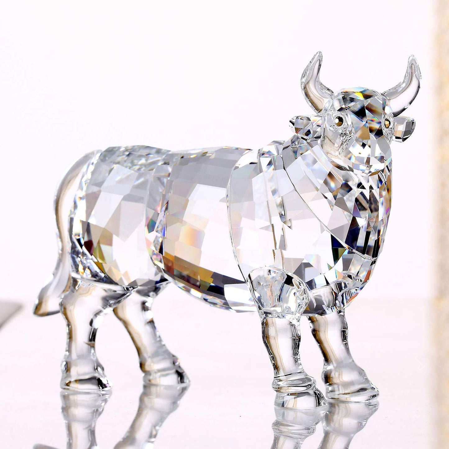 DOJOZ Crystal Bull Cow Ox Cattle New Year Gifts Home Decorations Figurines Collectibles Animal (White)