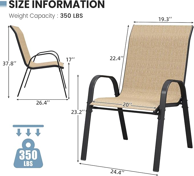 Patio Dining Chair Set of 6, Outdoor Stackable Dining Chairs High Back for All Weather, Patio Furniture for Backyard, Porch, Garden, Pool Deck (Brown)