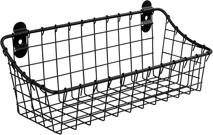 Spectrum Small Wire Wall Basket Matte Black Mounted Rustic Wall Bin, Vintage