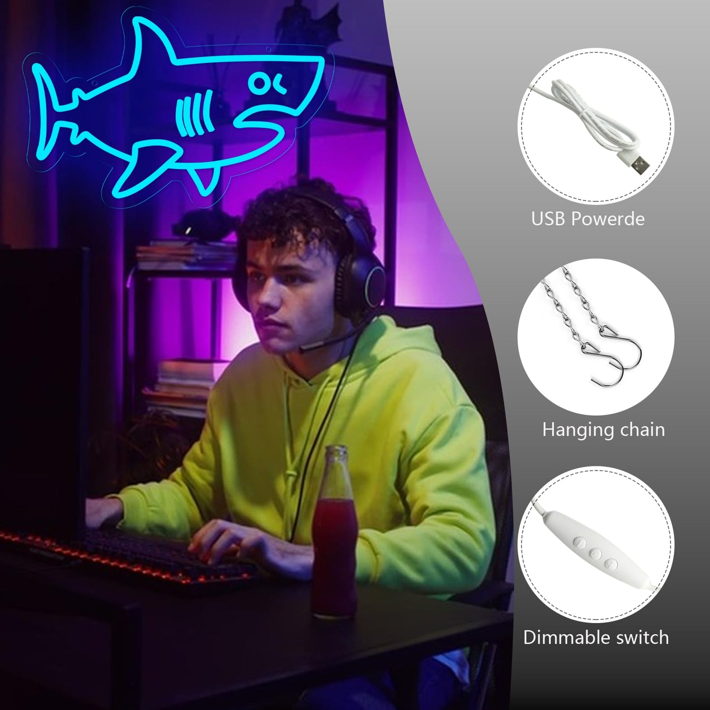 Balanar Shark Neon Signs for Wall Decor,Dimmable USB Powered LED Shark Light Animal Wall Decor Christmas Birthday Gift for Boys Men, Bedroom Living Room Man Cave Home Decoration10*15.7Inch