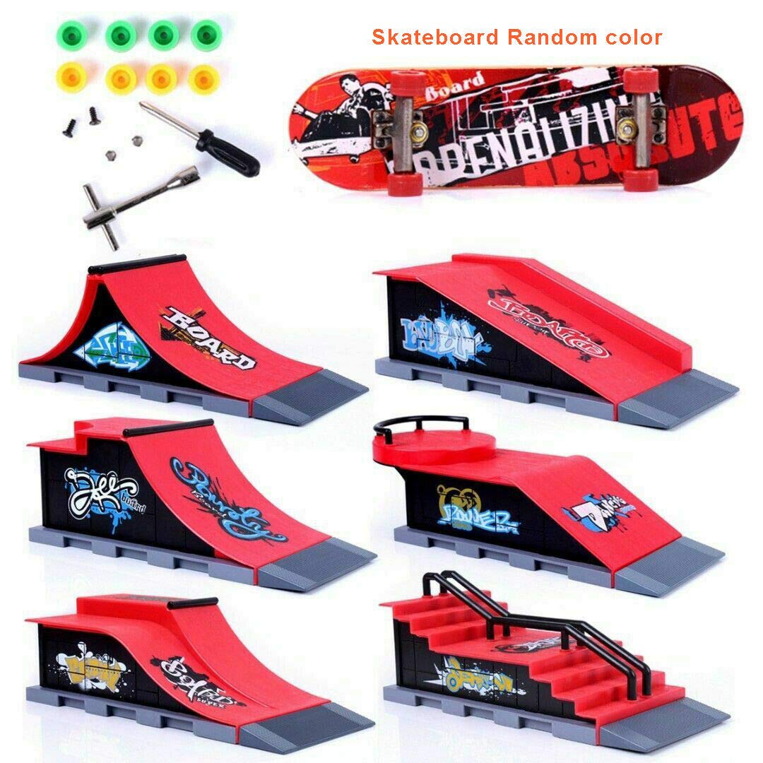 Sipobuy DIY Assembly Mini Finger Skateboard Deck Truck Skate Park Board With Ramp Accessories Sets (Scene A)
