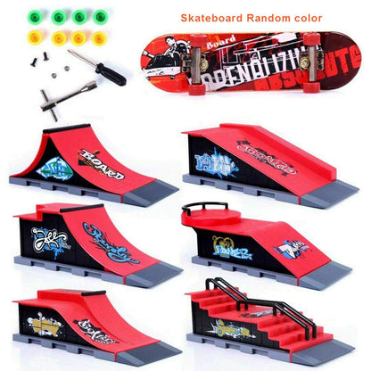 Sipobuy DIY Assembly Mini Finger Skateboard Deck Truck Skate Park Board With Ramp Accessories Sets (Scene A)