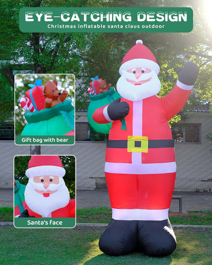 12FT Giant Christmas Inflatables Outdoor Decorations - LED Lighted Blow Up Santa Claus with Gift for Yard, Garden & Lawn - Inflatable Santa with Rotating Lights for Holiday Xmas Party Decor