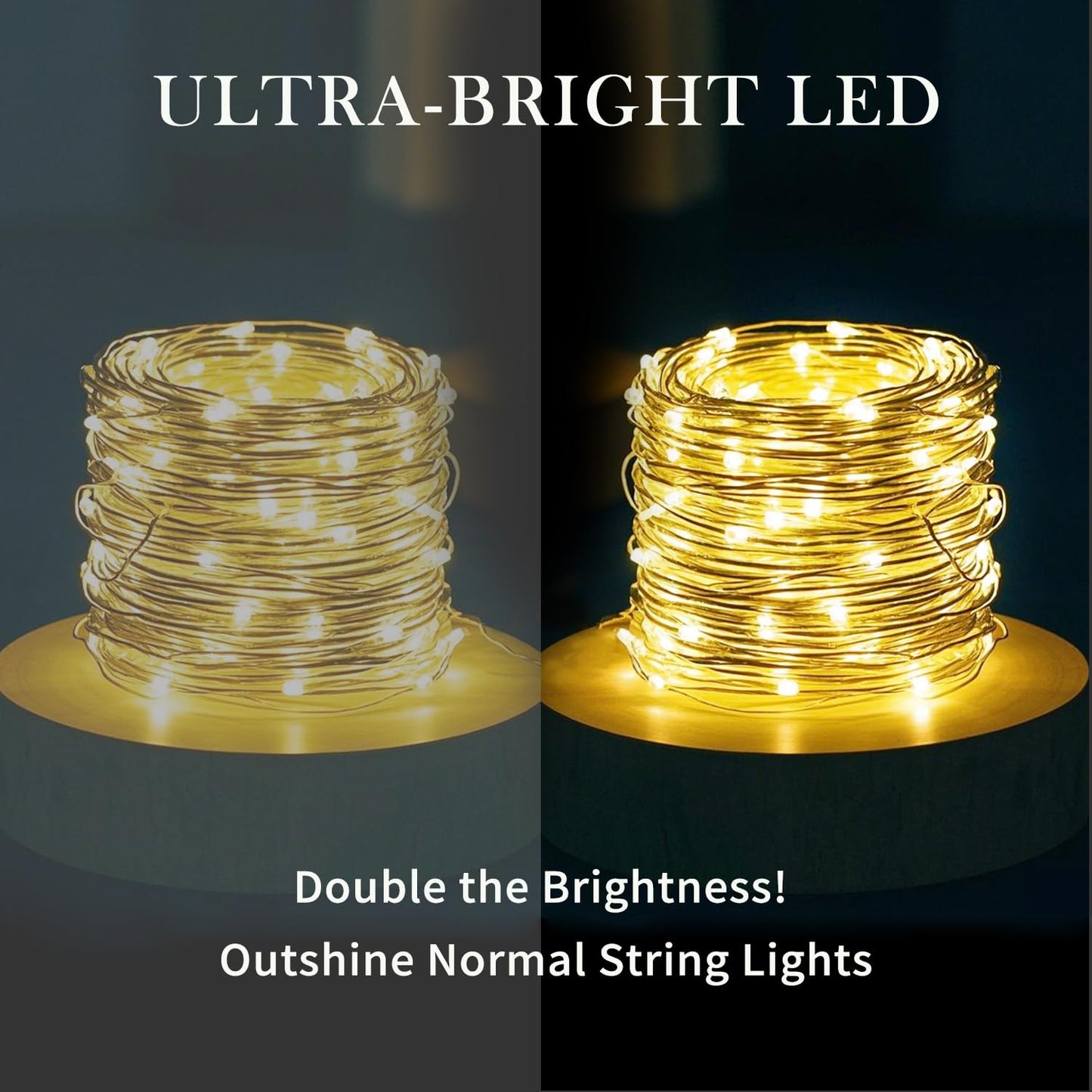 Aogist 2-Pack 16FT Fairy Lights with Spool,Ultra-Bright 50 LEDs Battery Operated Copper Wire String Light for Bedroom Christmas Wedding Centerpiece Parties Decoration,Warm White