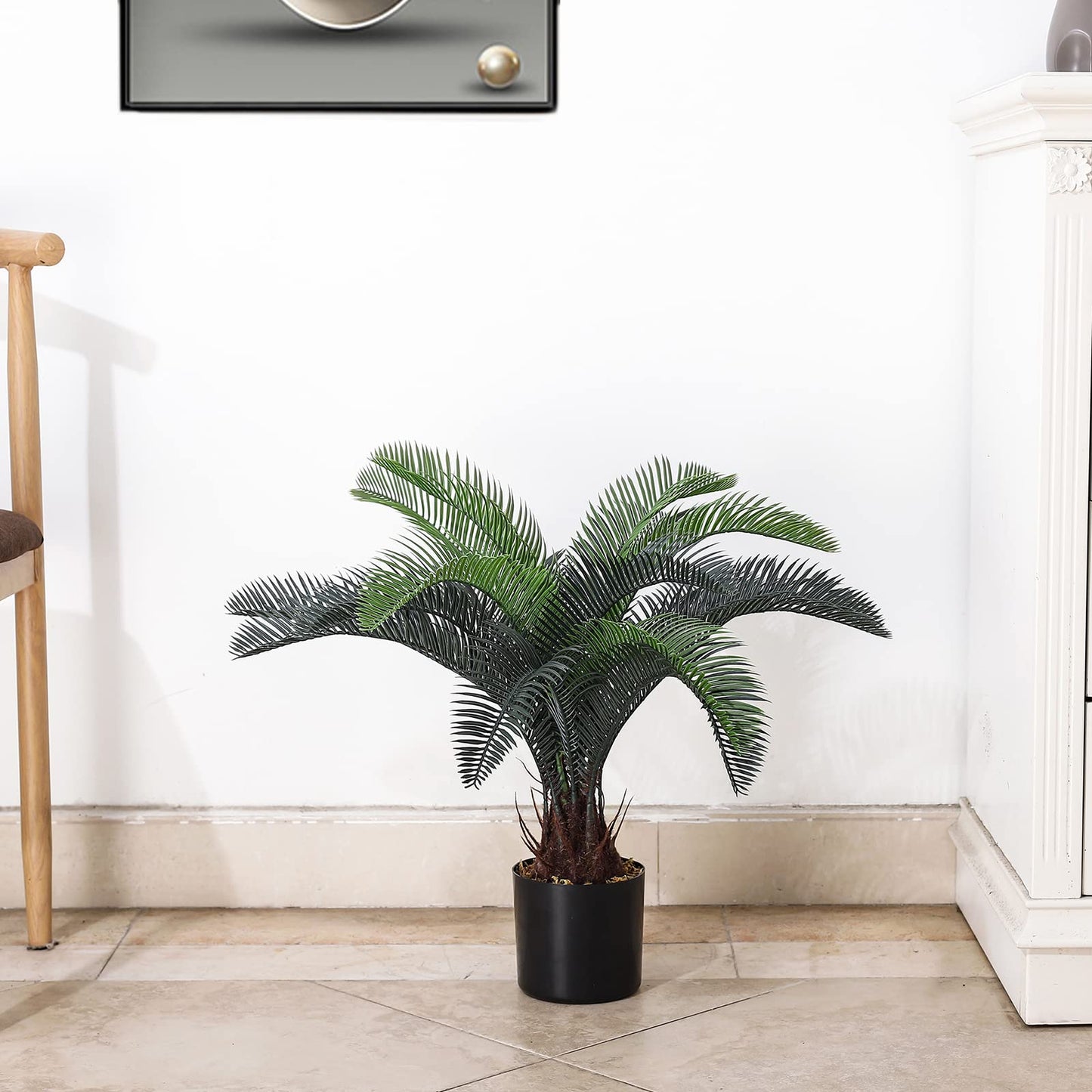 ALLTOP TURF Nearly Natural 20" Artificial Cycas Plant(18 Leaves) Fake Revoluta Sago Palm Tree for Indoor Home Garden Office Store Floor Decoration, with Black Pot