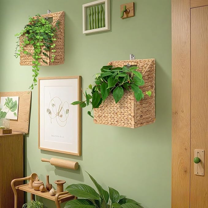 Wicker Hanging Storage Basket, Water Hyacinth Baskets, Wall Decor Hyacinth