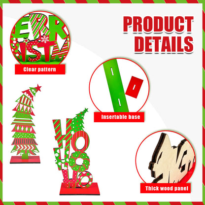 Cinrobiye 6 Pcs Christmas Table Decorations, Red Green Whoville Crooked Christmas Tree Centerpieces Farmhouse Wood Xmas Tabletop Xmas Signs for Home Mantel Fireplace Holiday Party Supplies Decor
