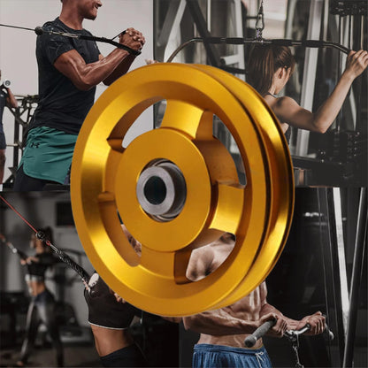 Gueiddi Aluminum Pulley for Home Gym, Load Capacity Sealed Bearing Pulley System, Quiet & Smooth Replacement Gym Pulley Wheel for Cable Machine, LAT Pulldown, Weight Equipment (1, Gold, 114-115mm)