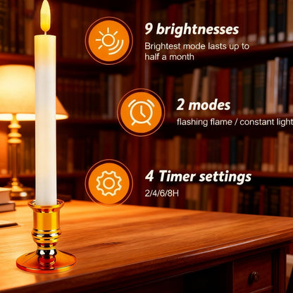 Hoisebecy Christmas Window Candles, 6 Pcs Battery Operated Flameless Taper Candles with Remote, Timer, 3D Wick, Holders & Suction Cups for Christmas, Wedding, Halloween Decor