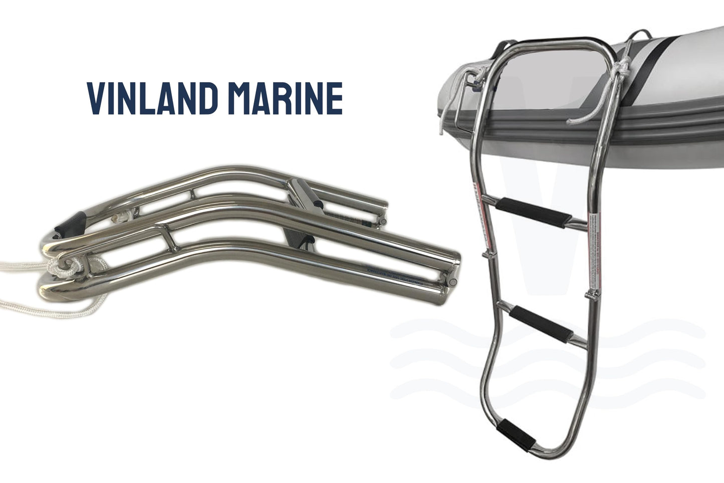 Vinland Marine 3 Step Inflatable Boat Ladder, 304 Stainless Steel, 300 lbs Capacity, for Inflatable Dinghy, Pontoon Boat, Rope Ladder Alternative, with 6' Rope Lanyard and Spring-Loaded Carabiner