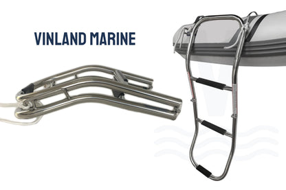 Vinland Marine 3 Step Inflatable Boat Ladder, 304 Stainless Steel, 300 lbs Capacity, for Inflatable Dinghy, Pontoon Boat, Rope Ladder Alternative, with 6' Rope Lanyard and Spring-Loaded Carabiner