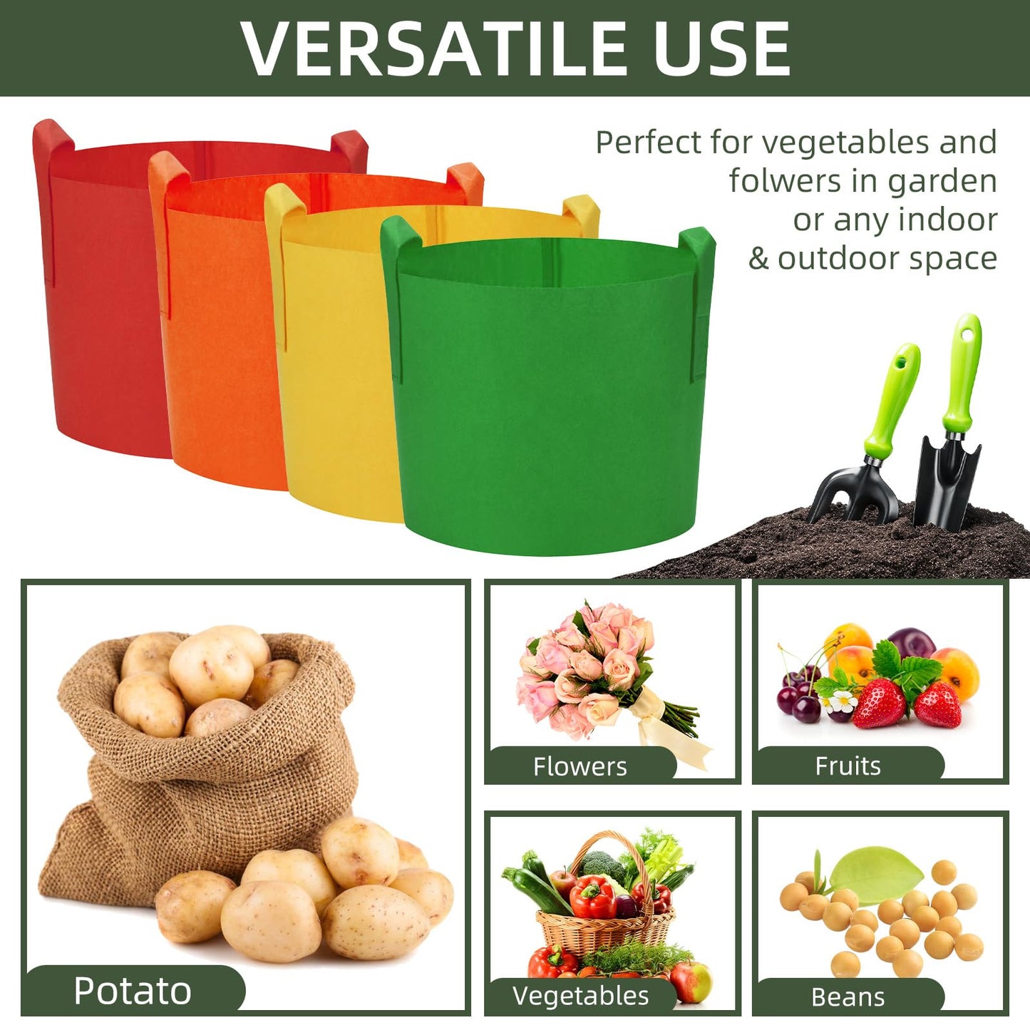 Ohiyoo 6 Pack 15 Gallon Grow Bags, Colorful Fabric Plant Pots with Handles, Garden 10 Gal Fabric Grow Pots, Vegetable Plant Growing Bags for Garden (15 Gallon)
