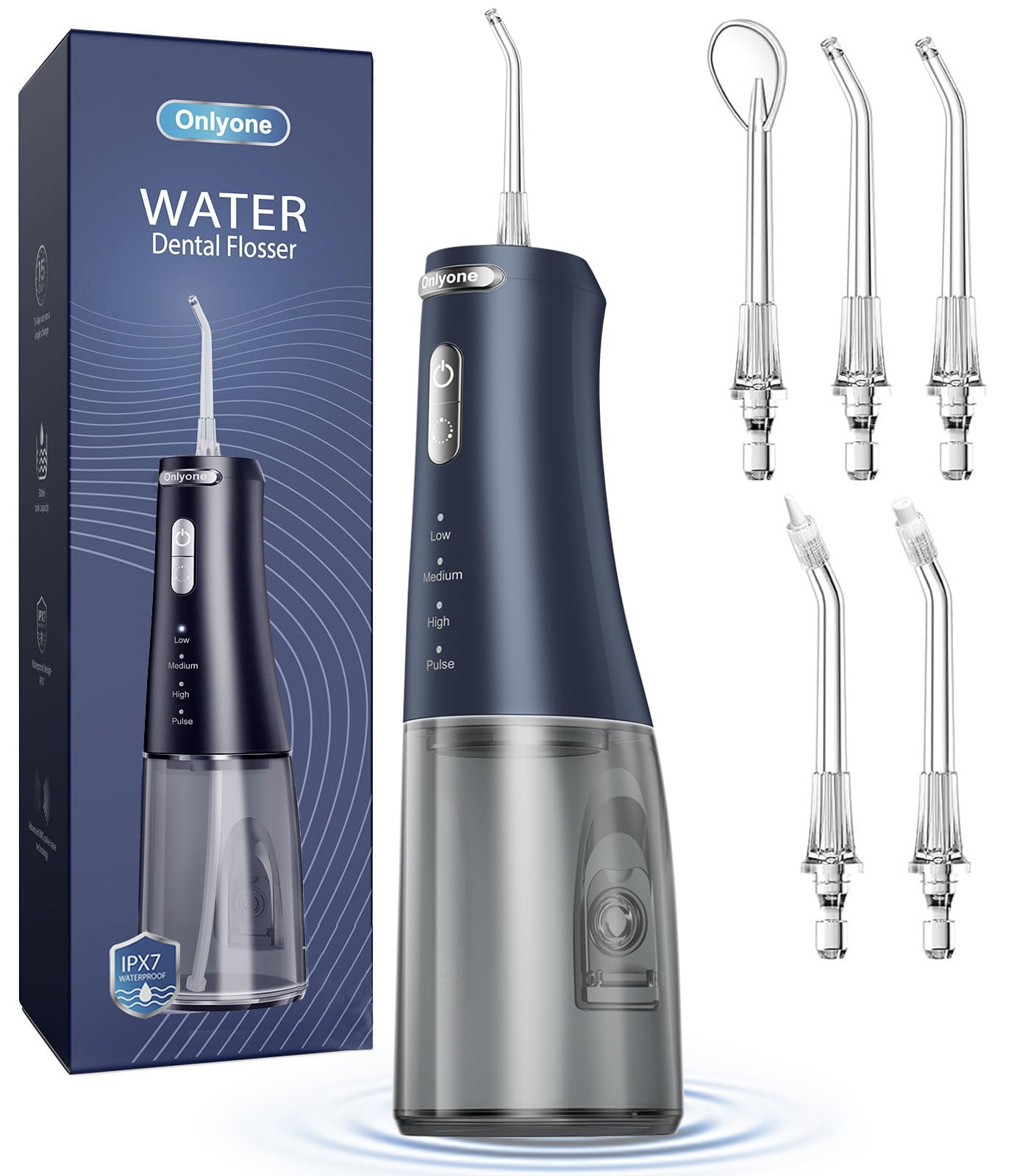 Onlyone Water Dental Flosser, 300ML Portable Oral Irrigator for Teeth, 4 Modes and 5 Jet Tips,Rechargeable Irrigation Cleaner,Electric Flossing Machine Power Flossers & Irrigator Accessories White