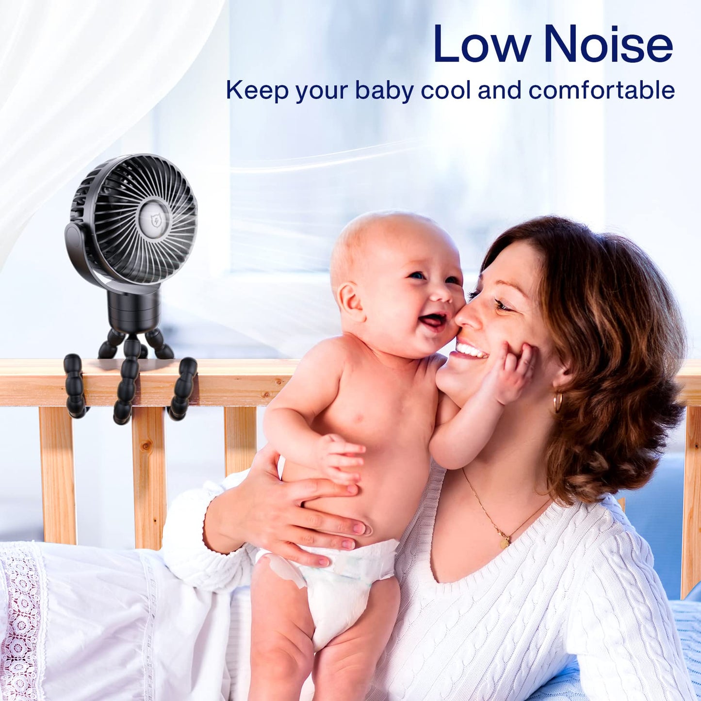 SMARTDEVIL Portable Stroller Fan, 4000mAh Small Battery Operated Baby Fan with Buckle, 4 Speeds Car Seat with Flexible Tripod, Dual 360° Rotatable, for Crib, Peloton Bike, Travel