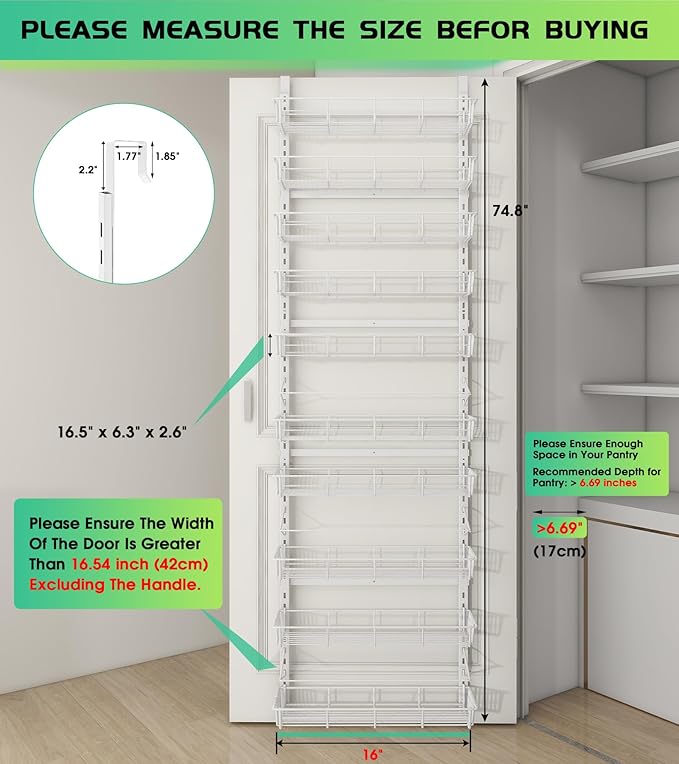 White 10-Tier Over The Door Pantry Organizer, Pantry Organization and Storage