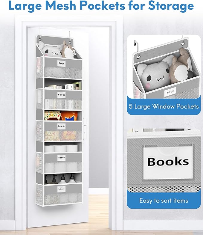 Over The Door Organizer Hanging, 5 Shelf Behind The Doors Storage, Pantry Door