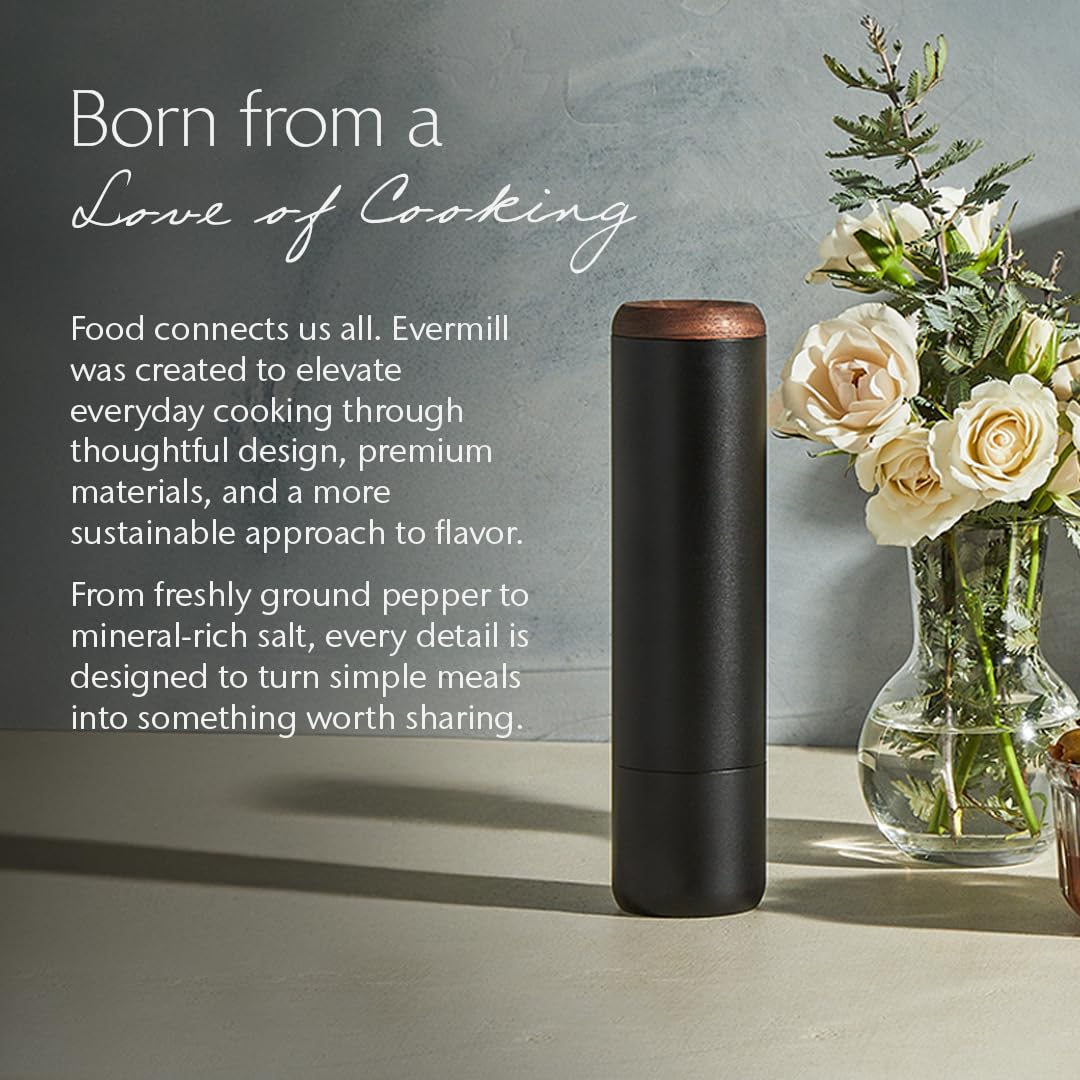 Evermill Salt Mill – Premium Adjustable Salt Grinder with Ceramic Grinder Core – Refillable Manual Salt Grinder with Himalayan Pink Salt – Anodized Aluminum (Silver)