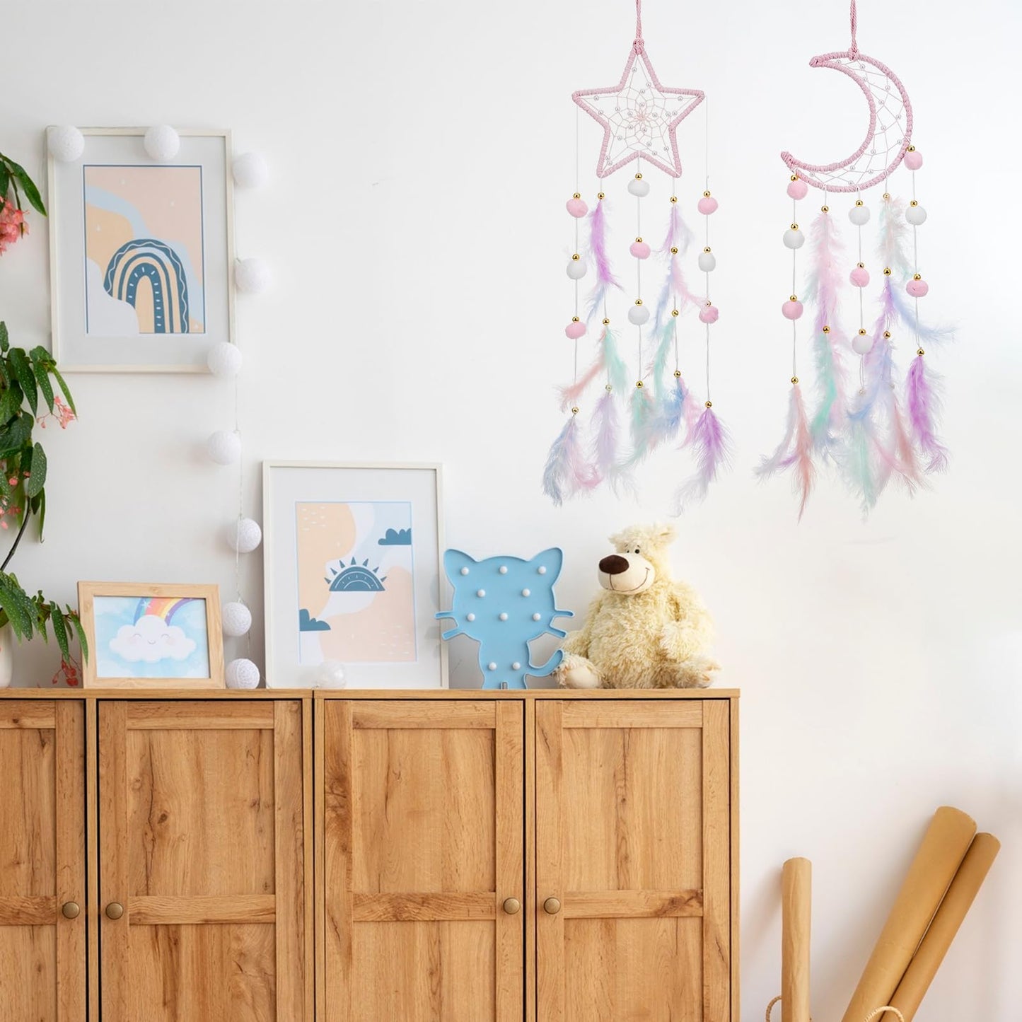 Star Moon Dreamcatcher 3pcs, Teen Girl Room Decor,Macrame Wall Hanging,4~10 Year Old Girl Gift Ideas, for mom, Boho Dream Catcher for Women, Grandma Gift,Daughter