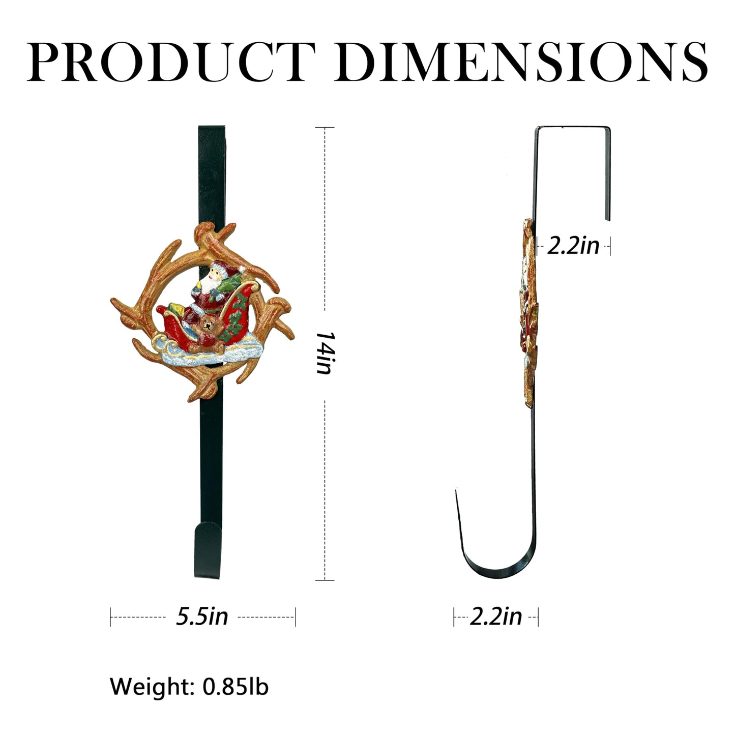 Linton Arts Cast Iron Over The Door Hook, Adjustable Decorative Wreath Hanger with Deer Antler Design, Heavy Duty Door Hook for Front Door, Entryway & Bedroom Decor