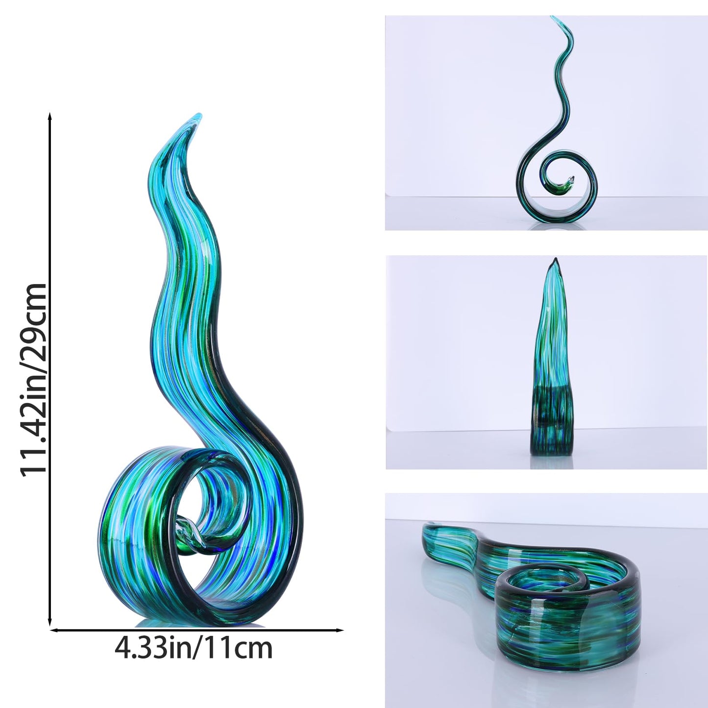 DOVDOV Hand Blown Glass Sculptures, Abstract Glass Figurines, and Green Glass Art Decorations Perfect for Decorating Coffee Tables, TV Stands, vanities, entryways, Offices, and Bookshelves.